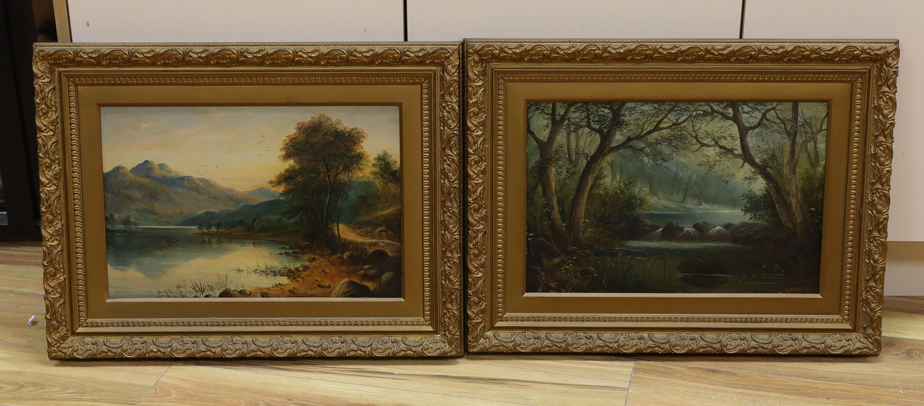 G. Martin, pair of oils on board, Wooded river landscape and Loch scene, one signed and dated '82, 30 x 45cm